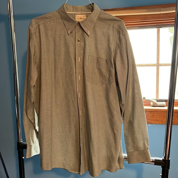 LL Bean Small Green & White Gingham, Checkered Pattern Dress Shirt - Picture 1 of 8